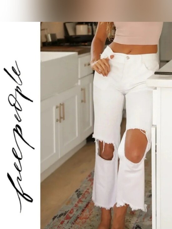 Free People Denim - ** SOLD** Free People  We The Free Midrise Maggie White Distressed Jeans